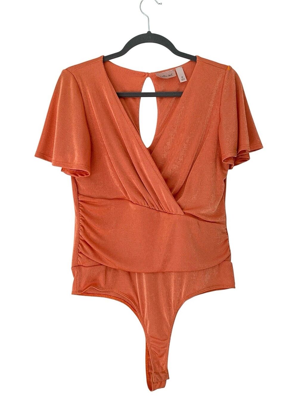 Willow + Root Shimmer Surplice Short Sleeve Bodysuit Orange - Size Medium
